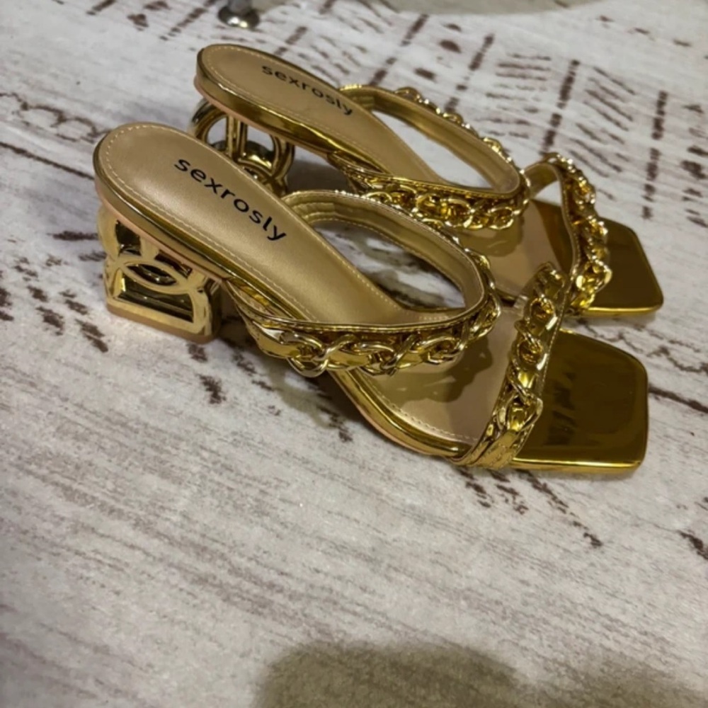 Gold Chain Strap Heels by